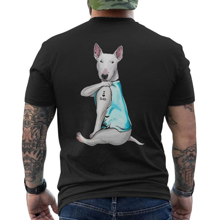 Bull Terrier Tattoos I Love Dad Sitting Father's Day Men's T-shirt Back Print