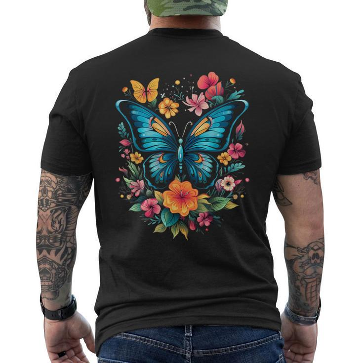 Butterfly With Flowers I Aesthetic Butterfly Men's T-shirt Back Print