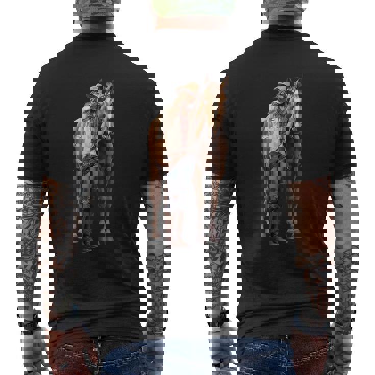 Caballo Chica Caballo Equitación Poni Acuarela Camiseta Hombre Estampado Espalda