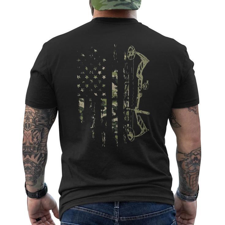 Camo American Flag Bowhunting Bow Archery Deer Hunting Men's T-shirt Back Print