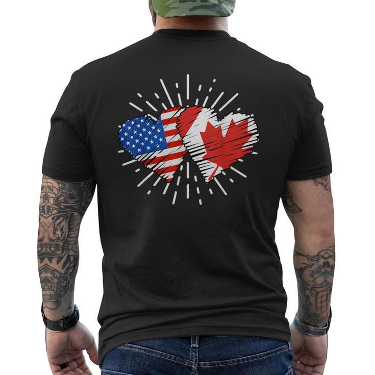 Canada Usa Friendship Heart With Flags Matching Men's T-shirt Back Print