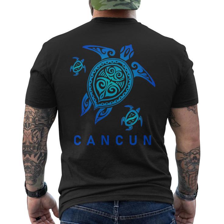 Cancun Mexico Sea Blue Tribal Turtle Men's T-shirt Back Print