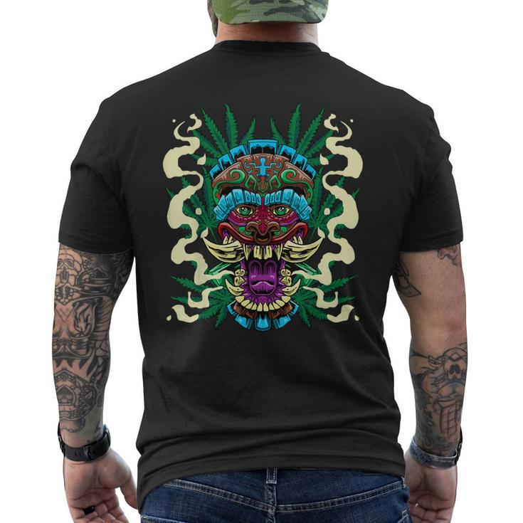 Cannabis Tiki Mask Hawaiian Totem Smoke Weed Hemp Idea Men's T-shirt Back Print