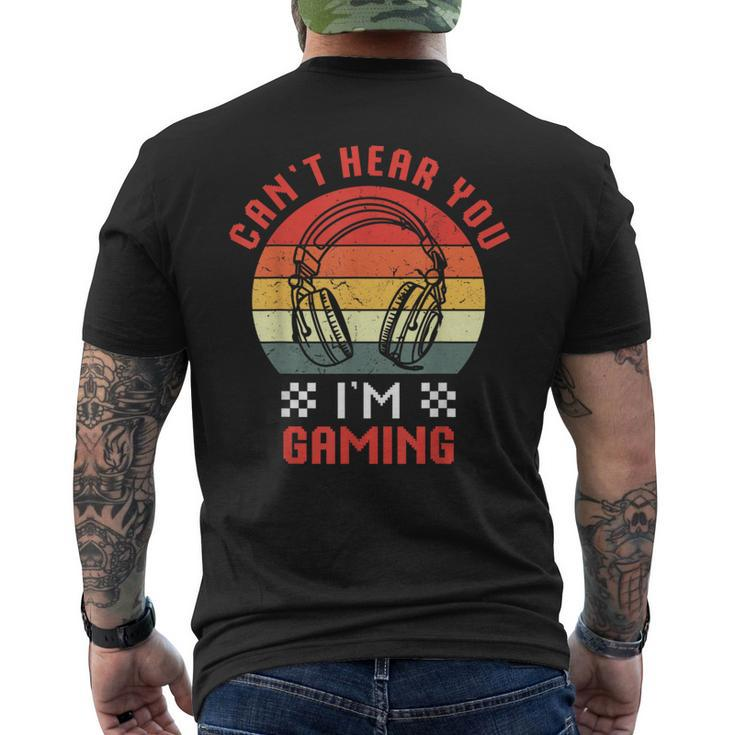 Can't Hear You I'm Gaming Humor Quote Vintage Sunset Men's T-shirt Back Print