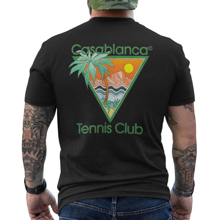 Casablanca Tennis Club Kurzärmliges Herren-T-Kurzärmliges Herren-T-Shirt - Tropisches Palmen & Sonnenuntergang Design