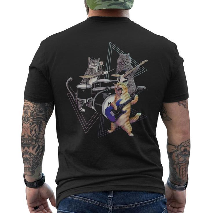 Cat Band  Rock Kitties Bass Guitar And Drum Set Men's T-shirt Back Print