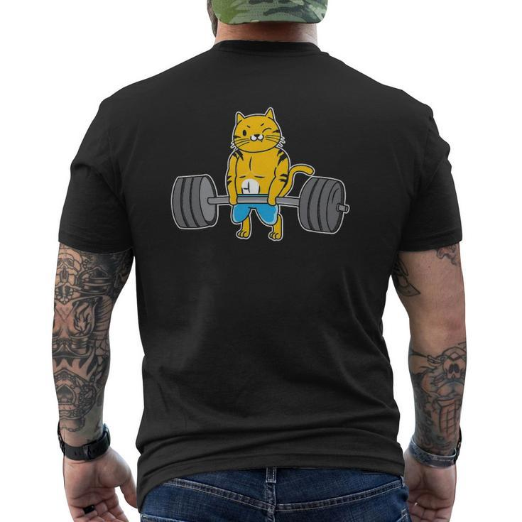 Cat Deadlift Powerlifting Weightlifter Cat Lover Mens Back Print T-shirt
