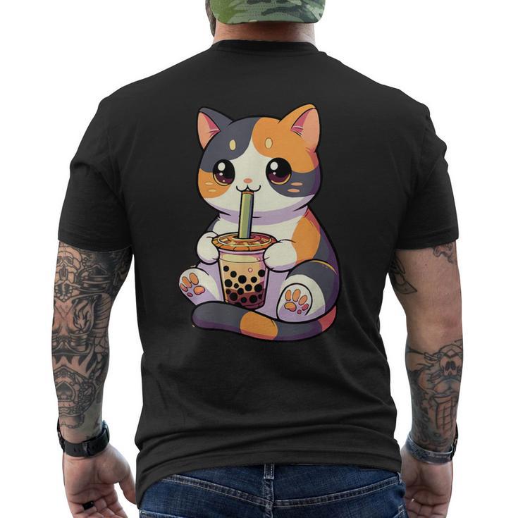 Cat Drinking Boba Feline Japanese Pet Kawaii Boba Calico Cat Men's T-shirt Back Print