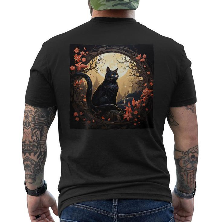 Cat Moon Flowers Graphic Men's T-shirt Back Print