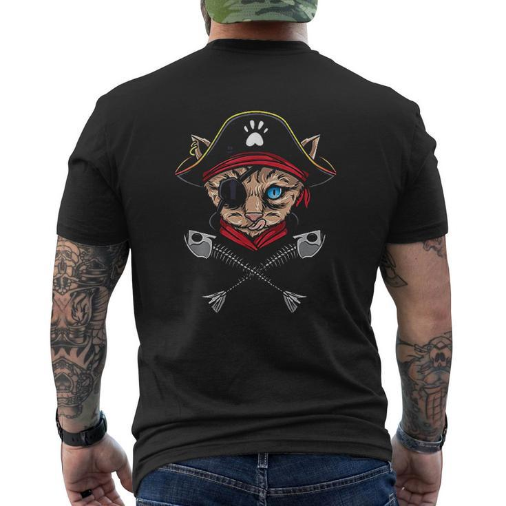Cat Pirate Jolly Roger Flag Skull And Crossbones Mens Back Print T-shirt