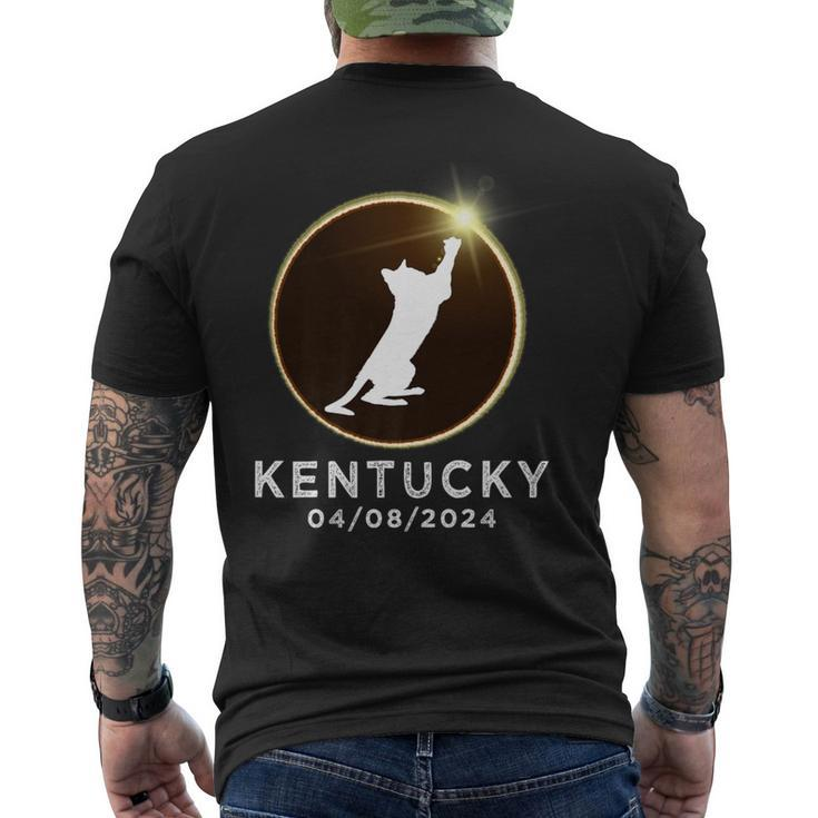 Cat Playing Fire Ring Total Solar Eclipse 2024 Kentucky Men's T-shirt Back Print