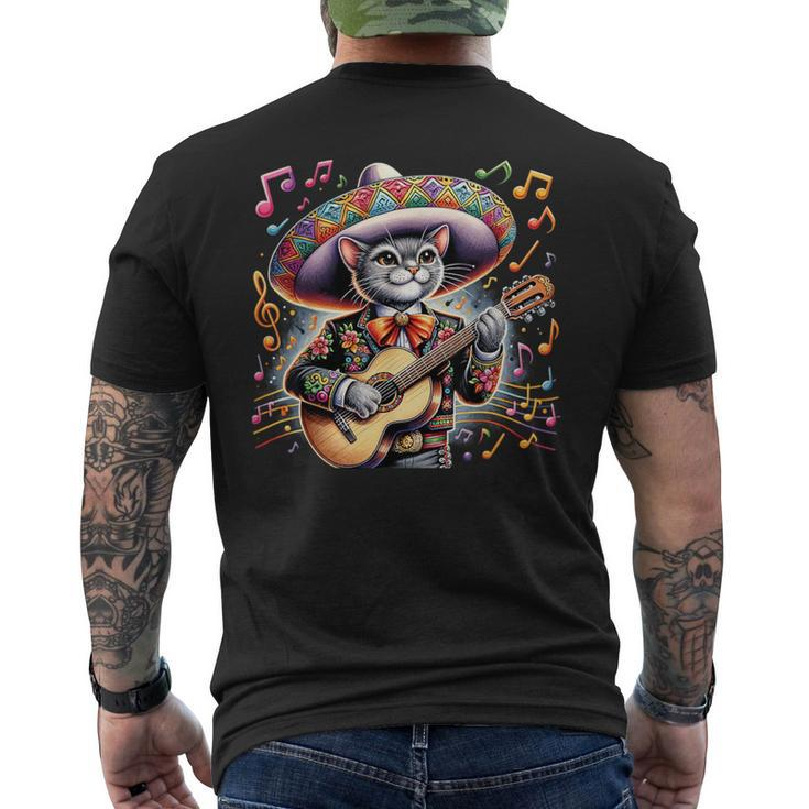 Cat Playing Guitar Mexican Hat Cinco De Mayo Music Men's T-shirt Back Print