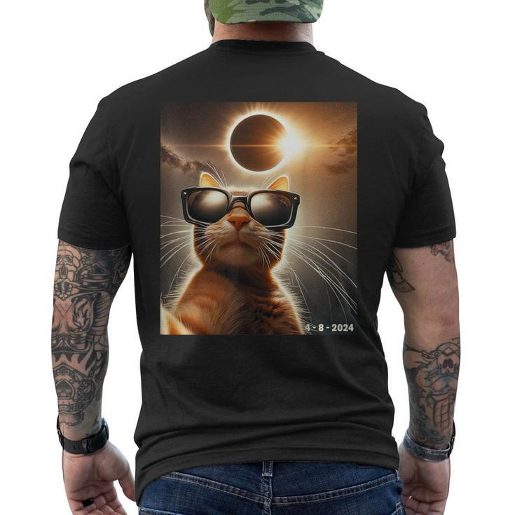 Cat Taking A Selfie With Solar 2024 Eclipse Wearing Glasses Men's T-shirt Back Print