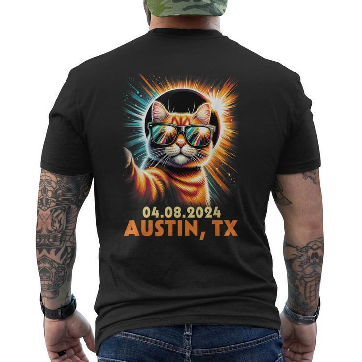 Cat Taking A Selfie Total Solar Eclipse 2024 Austin Texas Men's T-shirt Back Print