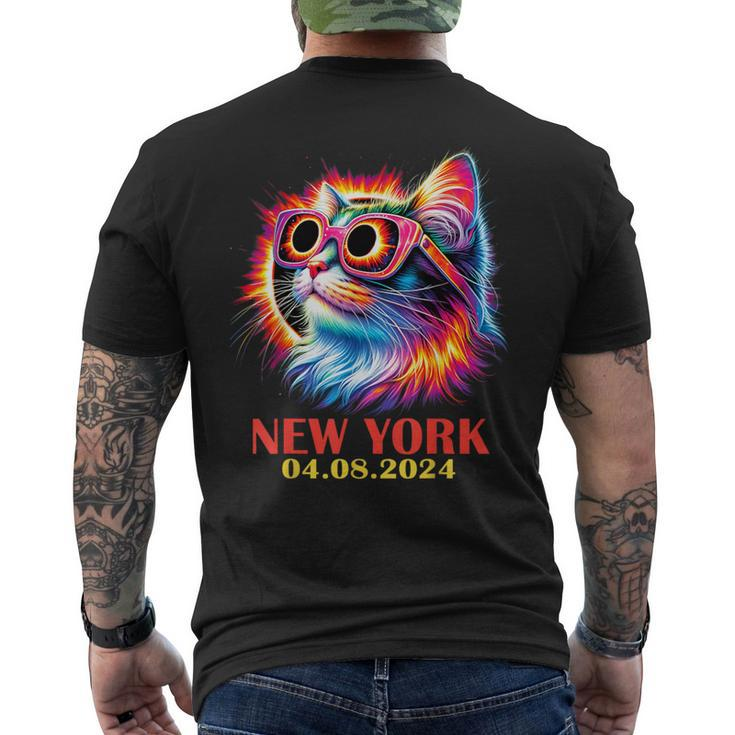 Cat Total Solar Eclipse 2024 New York With Eclipse Glasses Men's T-shirt Back Print
