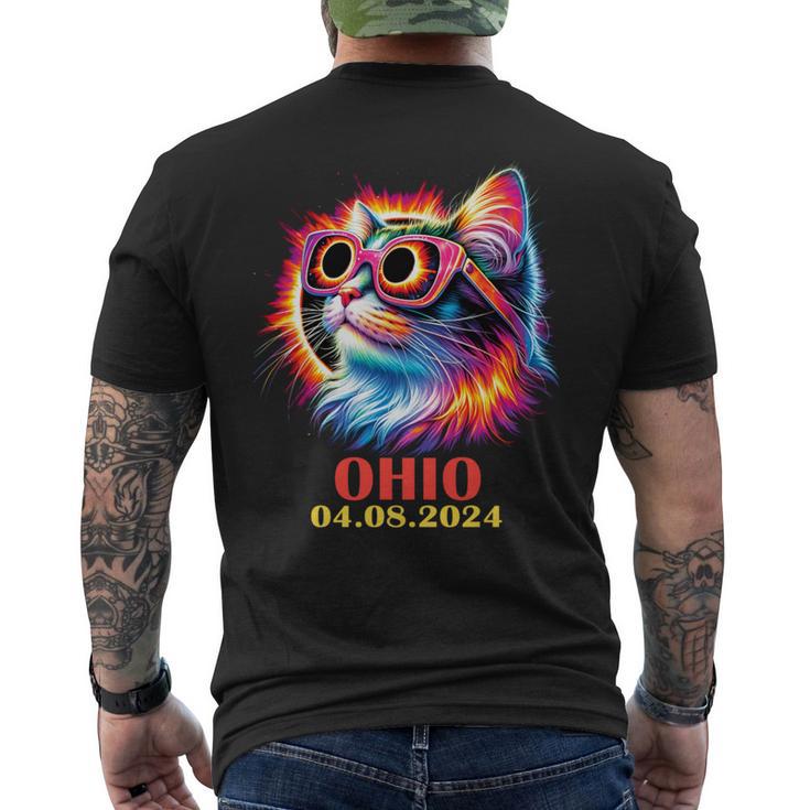 Cat Total Solar Eclipse 2024 Ohio With Solar Eclipse Glasses Men's T-shirt Back Print