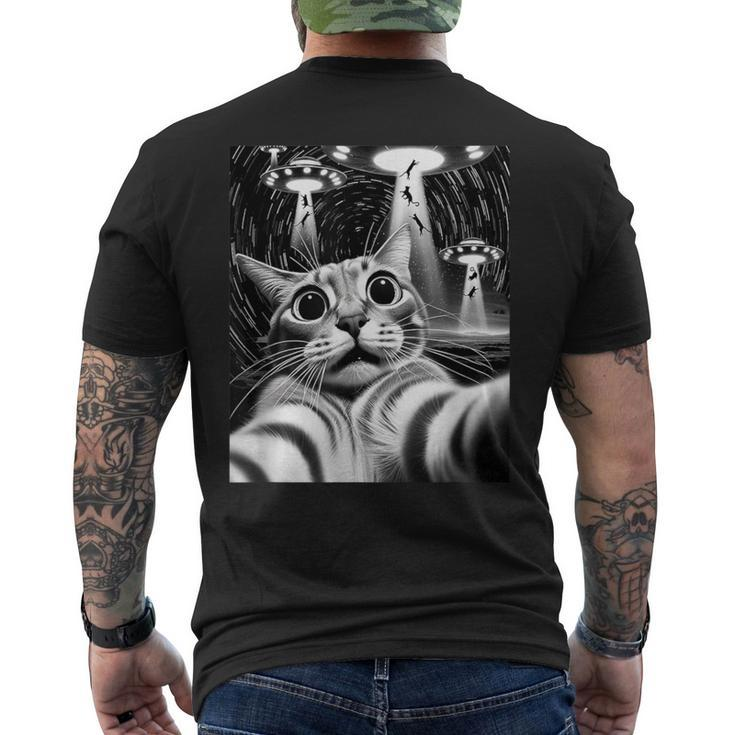 Cat Ufo Invasion  Cat Meme Retro Alien Cat Ufo Selfie Men's T-shirt Back Print