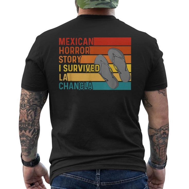 Chancla Survivor Spanish Joke Mexican Meme Saying Men's T-shirt Back Print