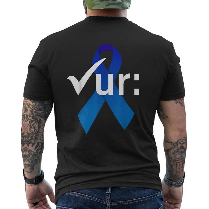 Check Your Colon Colorectal Cancer Awareness Blue Ribbon Men's T-shirt Back Print