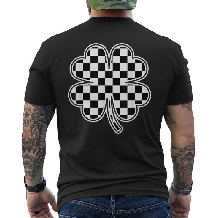 Checkered Four Leaf Clover Race Car Gamer St Patrick's Day Men's T-shirt Back Print