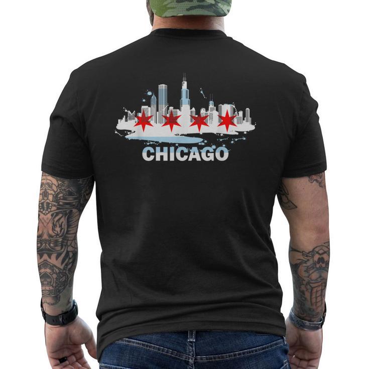 Chicago City Flag Downtown Skyline Chicago Skyline Men's T-shirt Back Print