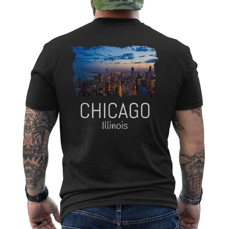 Chicago Skyline At Night Cool Souvenir Chicago Illinois Men's T-shirt Back Print