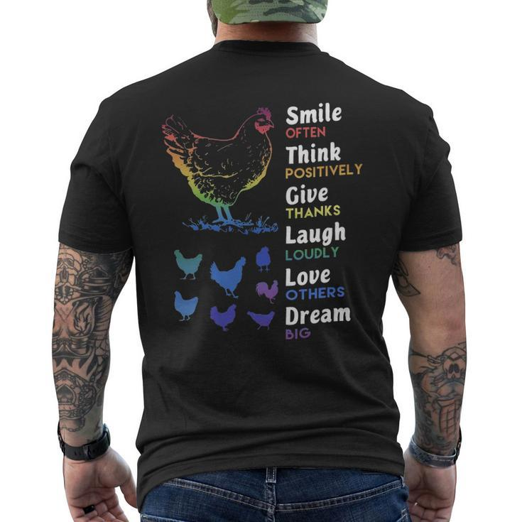 Chicken Smile Often Think Positively Give Thanks Laugh Loudly Love Others Dream Big Men's T-shirt Back Print
