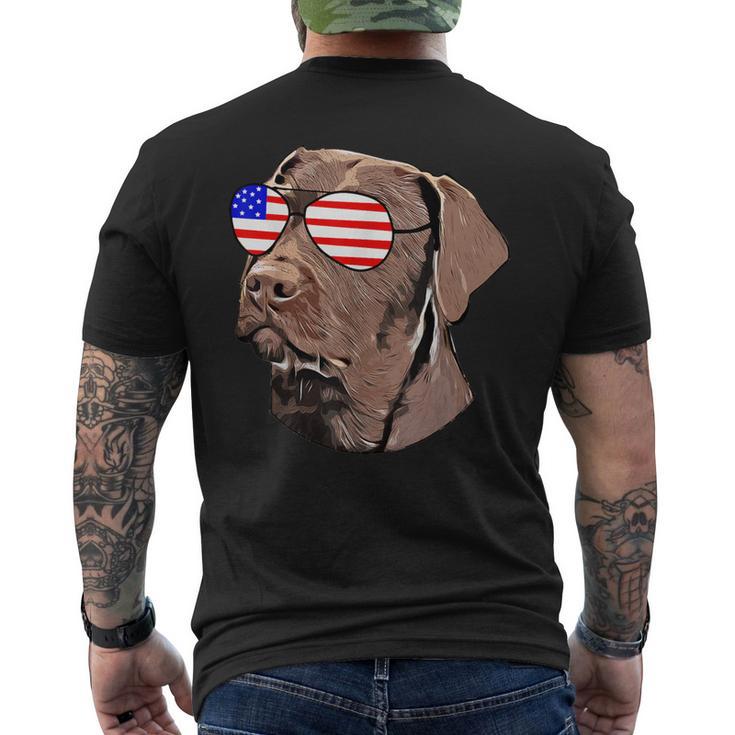 Chocolate Lab American Flag Sunglasses Dog Lover Men's T-shirt Back Print