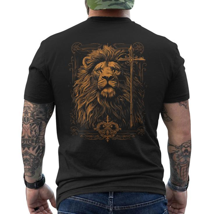 Christian Cross Lion Of Judah Religious Faith Jesus Pastor Men's T-shirt Back Print