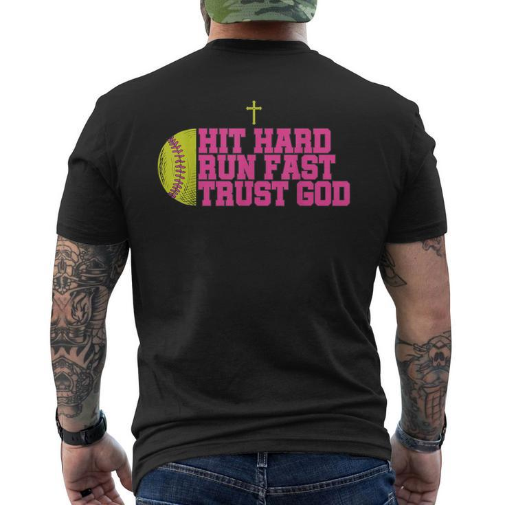 Christian Softball Hit Hard Run Fast Trust God Softball Men's T-shirt Back Print