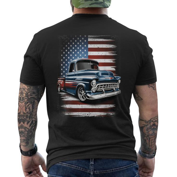 Classic Old Pickup Truck American Flag 4Th Of July Patriotic Men's T-shirt Back Print