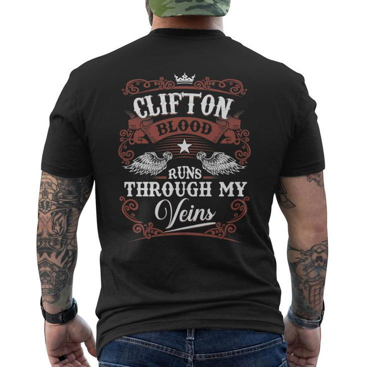 Clifton Blood Runs Through My Veins Vintage Family Name Men's T-shirt Back Print