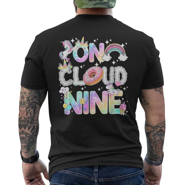 On Cloud Nine Unicorn Donut Birthday 9Th Birthday Men's T-shirt Back Print
