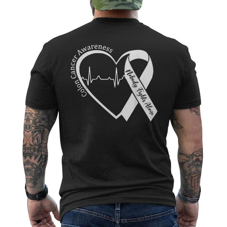 Colon Cancer Awareness Support Family Matching Blue Ribbon Men's T-shirt Back Print