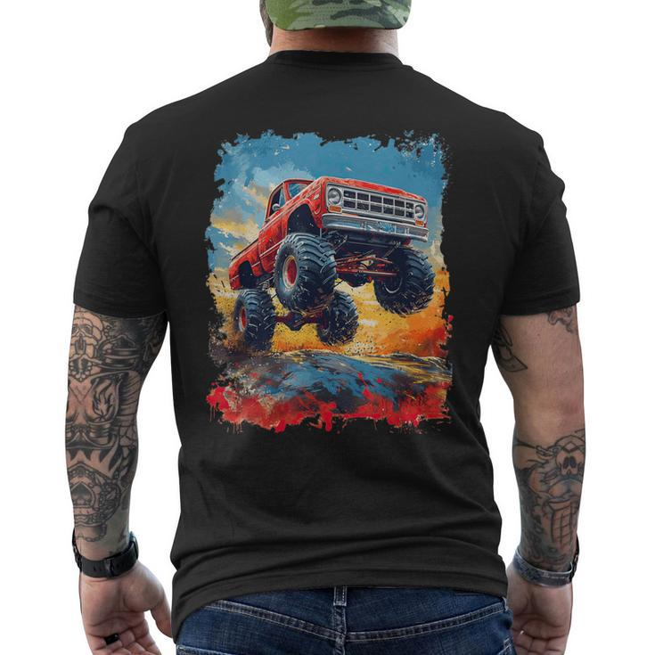 Colorful Monster Truck Jump Big Truck Graphic For Boys Men Men's T-shirt Back Print