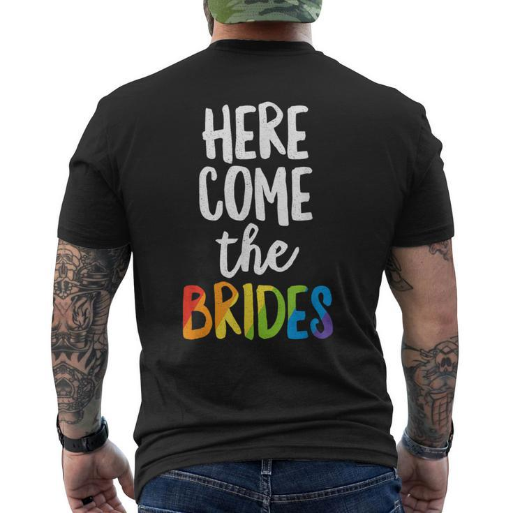 Here Comes The Brides Lesbian Pride Lgbt Wedding Men's T-shirt Back Print