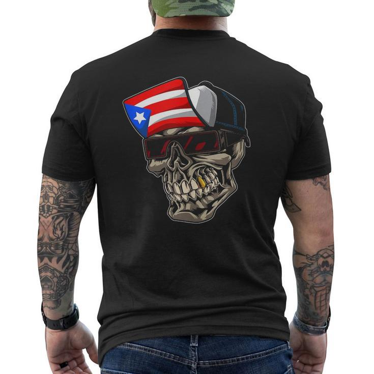 Cool Puerto Rican Skull With Cap And Puerto Rico Flag Mens Back Print T-shirt