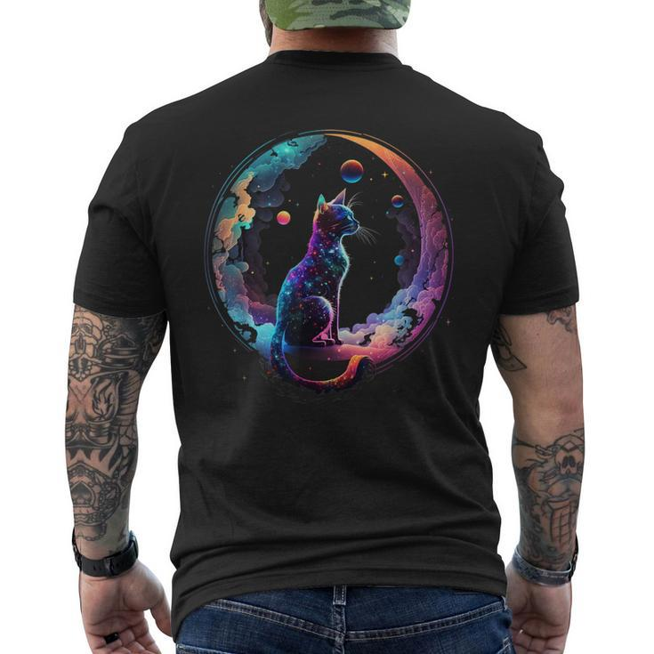 Cosmic Cat Cool Colorful Crescent Moon And Clouds Kitten Men's T-shirt Back Print