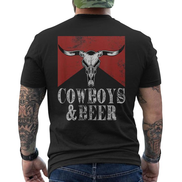 Cowboys & Beer Vintage Rodeo Bull Horn Western Country Men's T-shirt Back Print