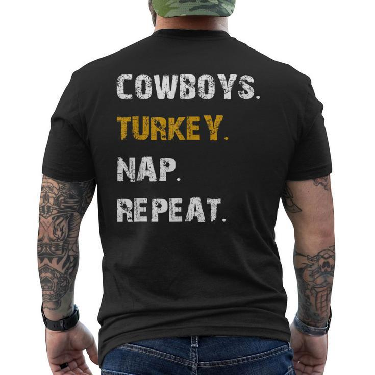 Cowboys Turkey Nap Repeat Thanksgiving Football Men's T-shirt Back Print