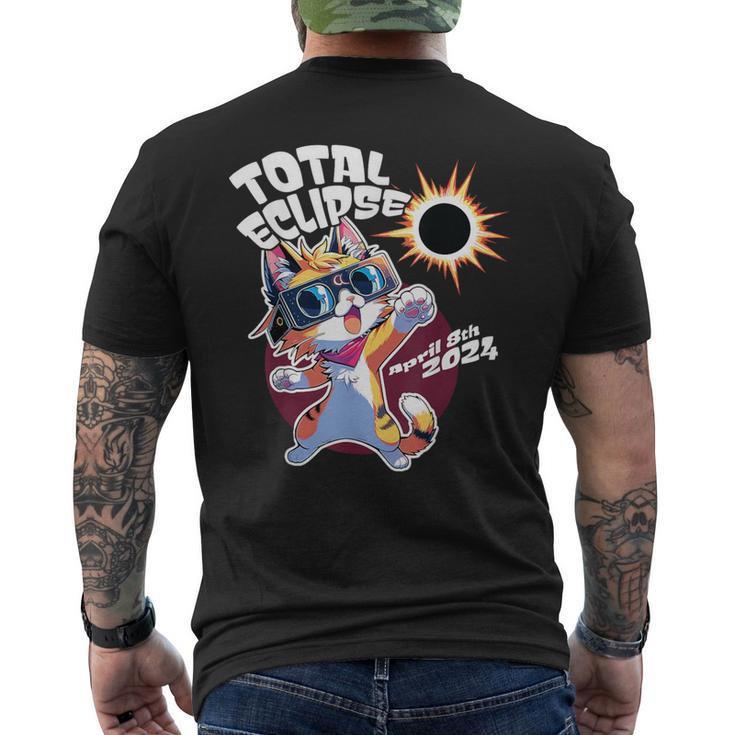 Cute Anime Cat Total Solar Eclipse 2024 Men's T-shirt Back Print