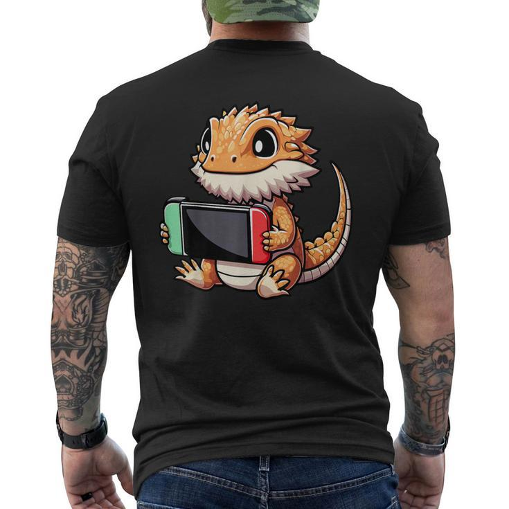 Cute Bearded Dragon Playing Video Games Gamer Men's T-shirt Back Print