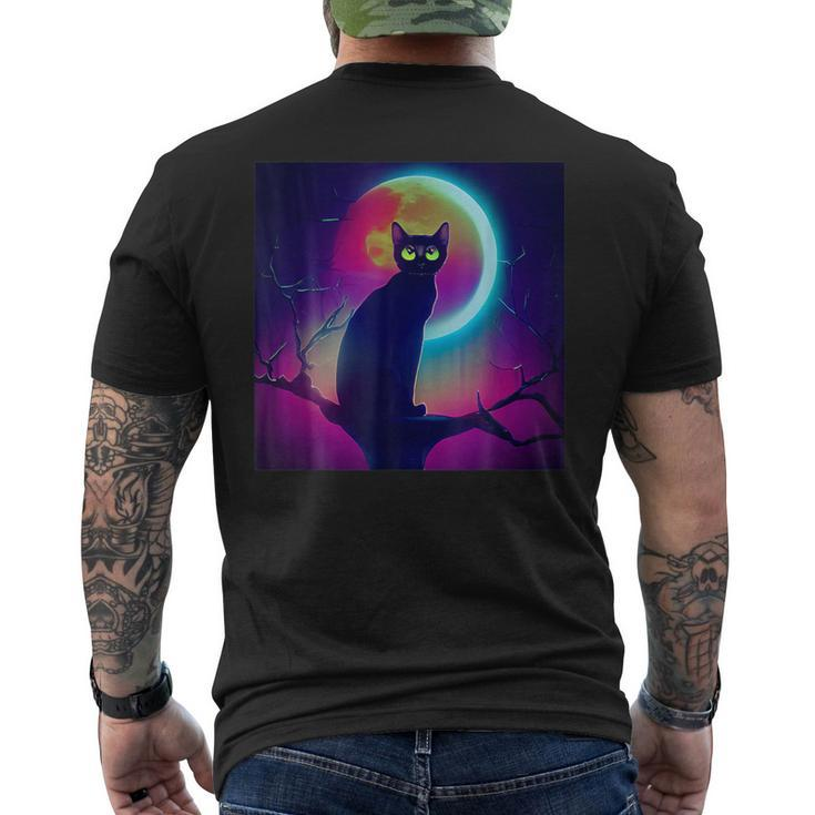 Cute Black Cat Spooky Yellow Purple Full Moon Logo Men's T-shirt Back Print