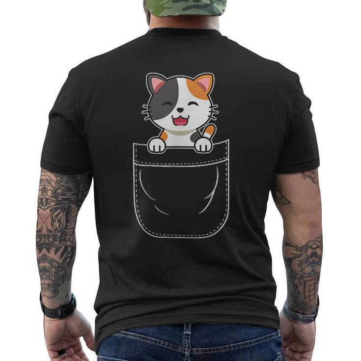 Cute Calico Cat Kitten In Pocket Men's T-shirt Back Print