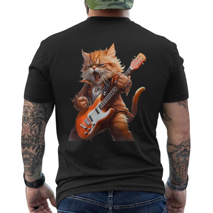 Cute Cat Playing Guitar Cat Lover Graphic Cat Kitten Lover Men's T-shirt Back Print