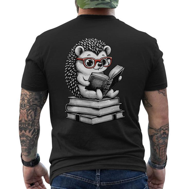 Cute Hedgehog Book Nerd Readers Men's T-shirt Back Print