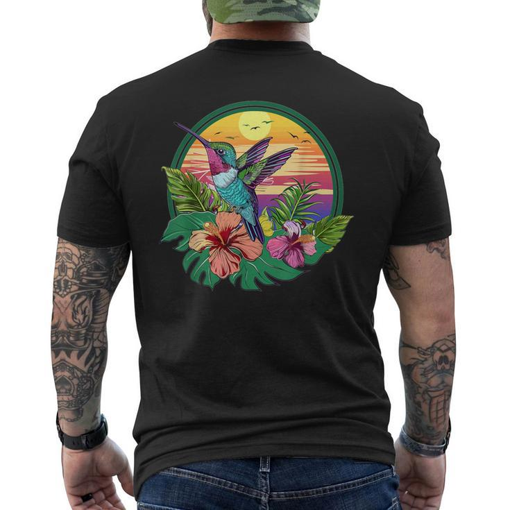 Cute Hummingbird With Flowers I Aesthetic Hummingbird Men's T-shirt Back Print