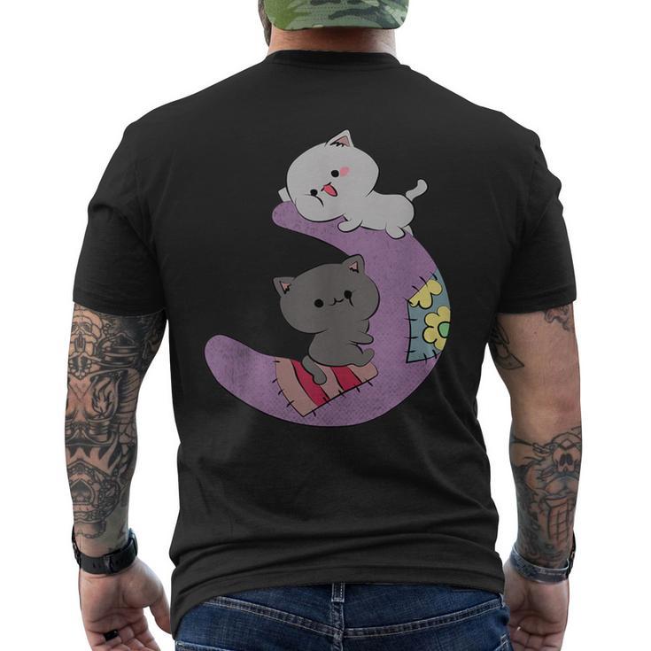 Cute Kawaii Cat Anime Cute Cats On Purple Moon Men's T-shirt Back Print