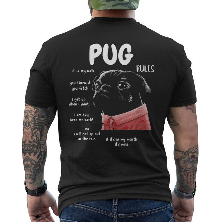 Cute Kawaii Black Pug Dog Rules Men's T-shirt Back Print