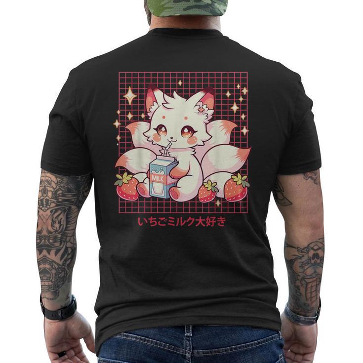 Cute Kitsune Japanese Anime Fox Kawaii Strawberry Milk Men's T-shirt Back Print